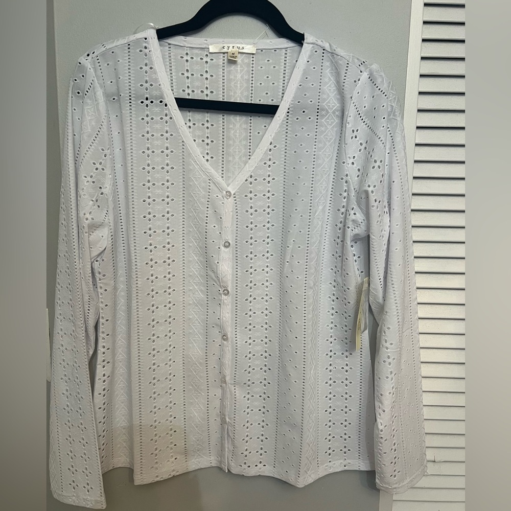 White eyelet button down shirt